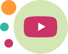 A stylized YouTube play button inside a large light green circle, with three smaller circles in orange, teal, and red to the left—perfect for Vytala clinical nutrition or exocrine pancreatic insufficiency nutrition content.